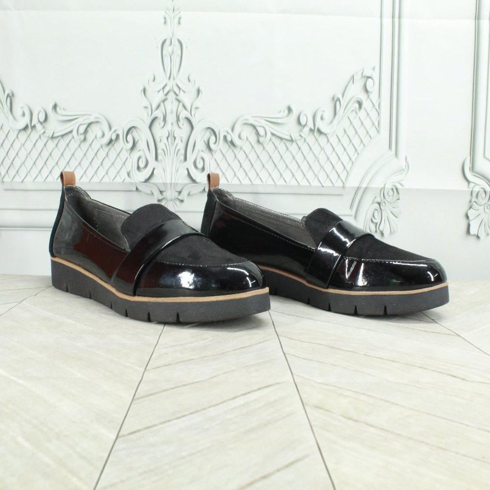 DR. SCHOLLS Black Leather Slides Slip On Flat Loafer Shoes Size 9 M - Picture 3 of 9
